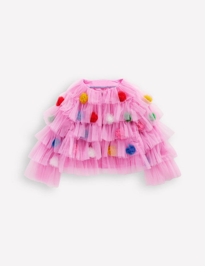 Tiered Tulle Jacket-Pink Poms