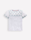 Broderie Sleeve Tee-White