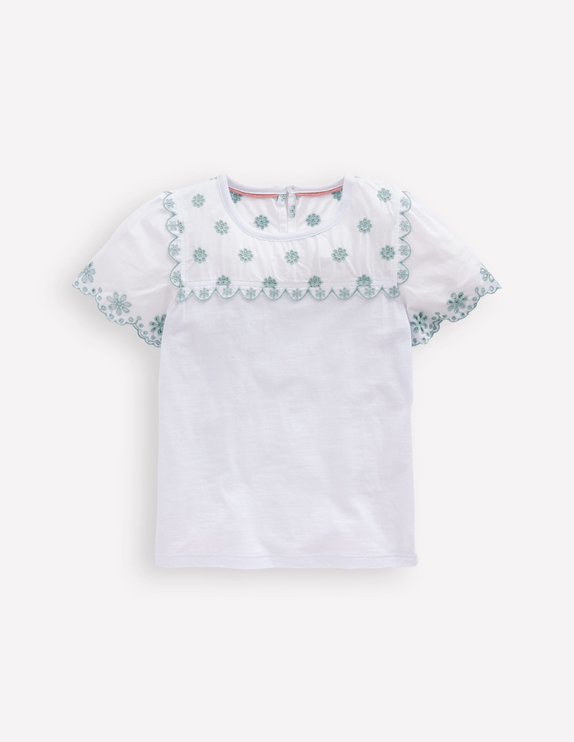 Broderie Sleeve Tee-White - Image 1