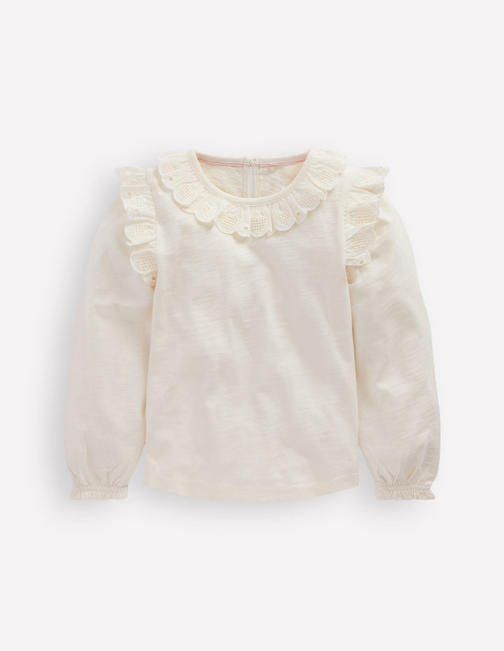 Broderie Heart Trim Top-Soft Ivory
