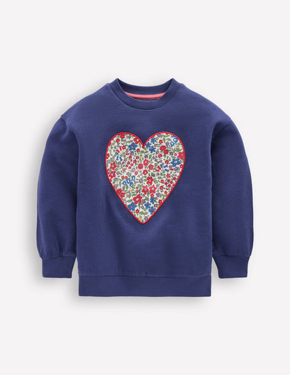Bobbie Appliqué Sweatshirt-Starboard Blue Hearts-1