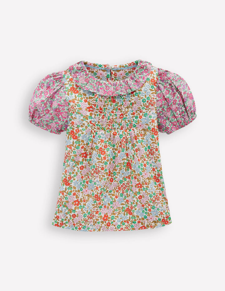 Smocked Frill Neck Blouse-Hotchpotch Floral