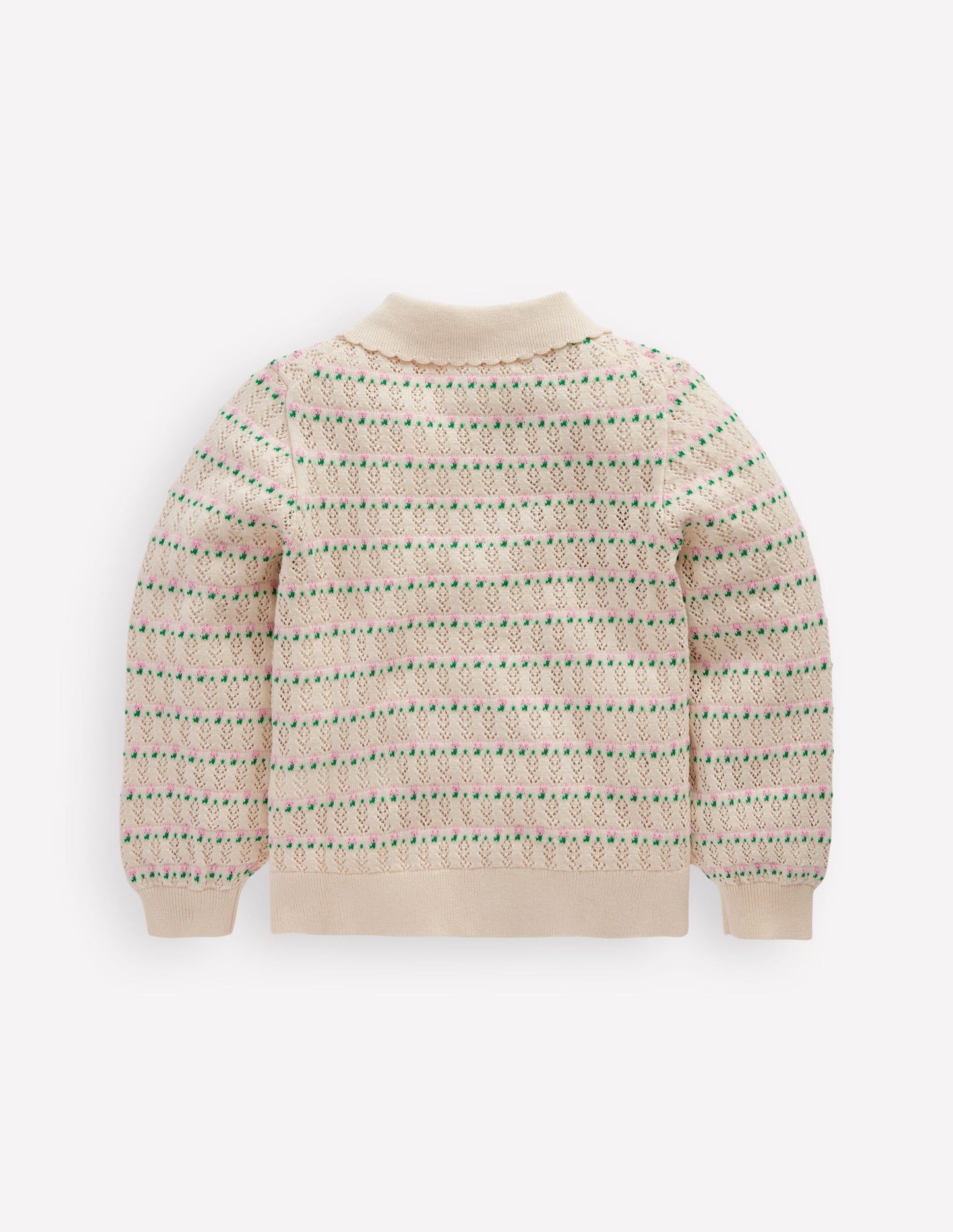 Pointelle Collared Cardigan-Warm Ivory