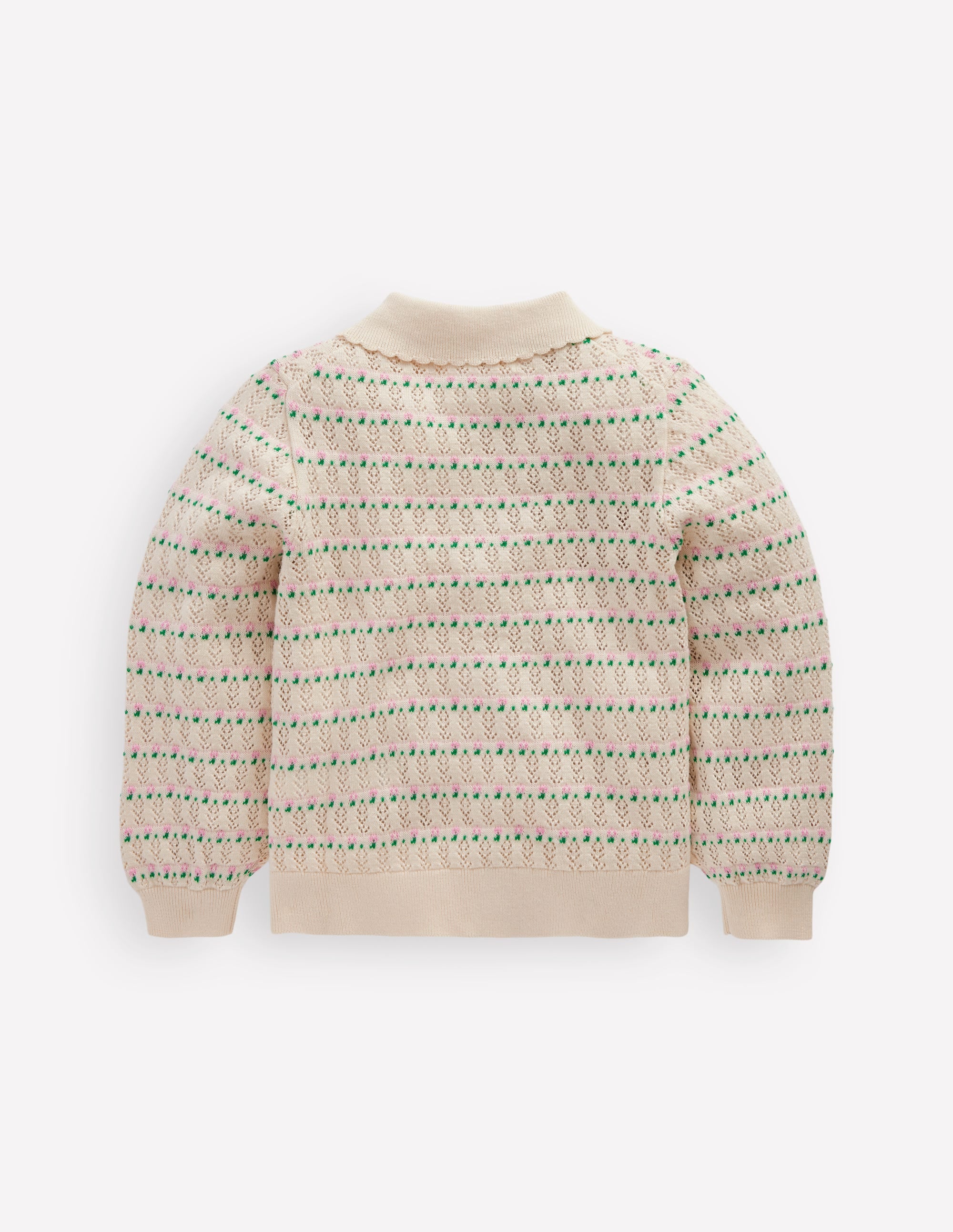 Pointelle Collared Cardigan-Warm Ivory - Image 2