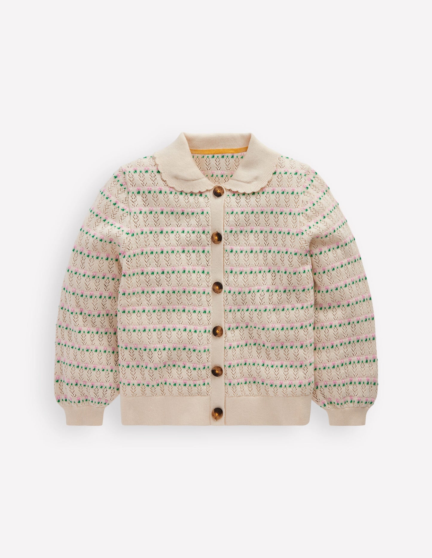Pointelle Collared Cardigan-Warm Ivory