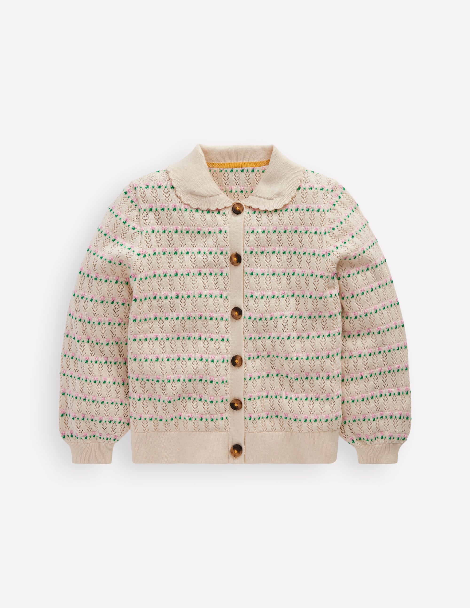 Pointelle Collared Cardigan-Warm Ivory - Image 1