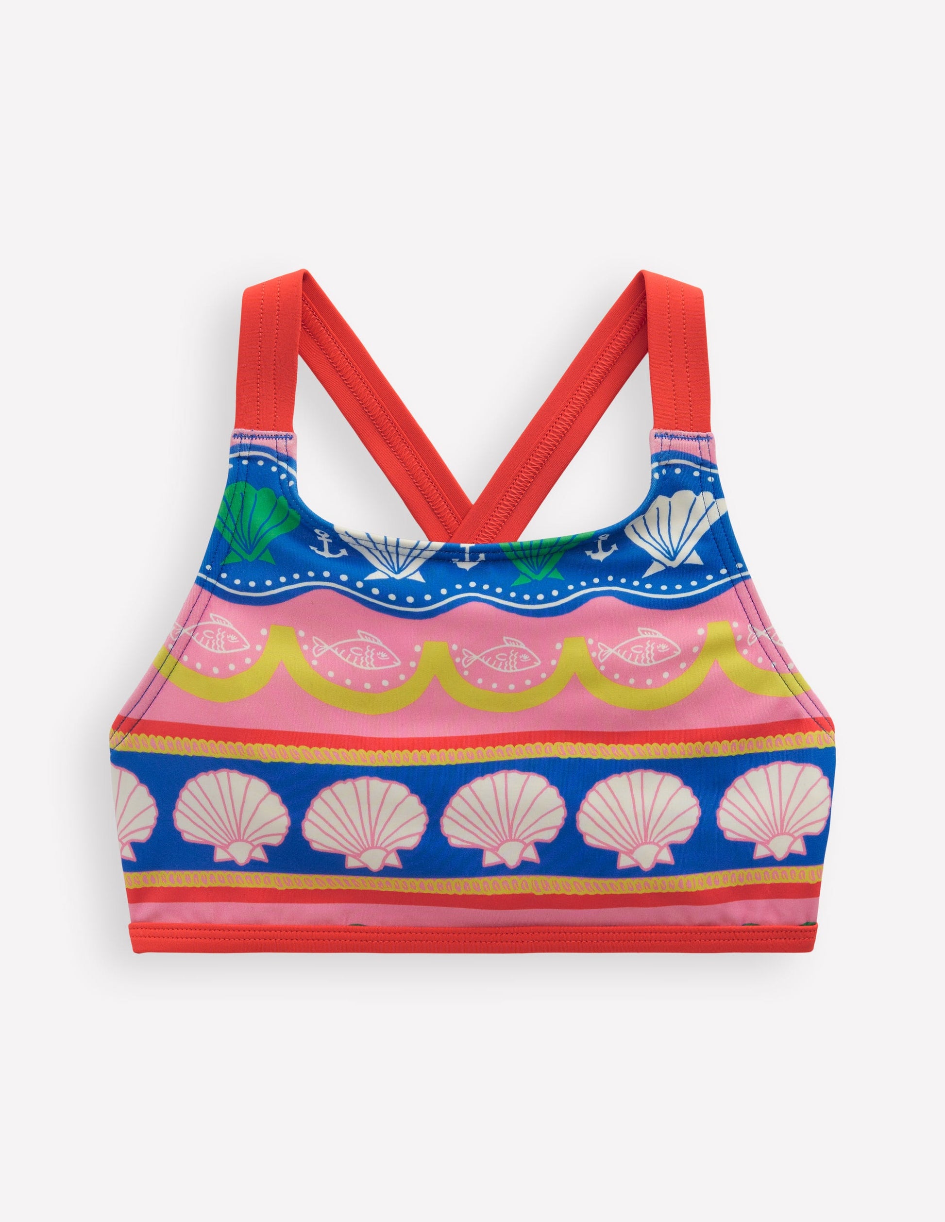 Cross-back Bikini Top-Multi Sea Shell Stripe-1