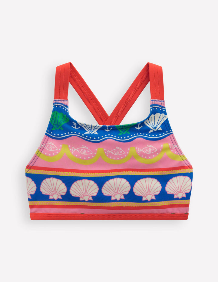 Cross-back Bikini Top-Multi Sea Shell Stripe