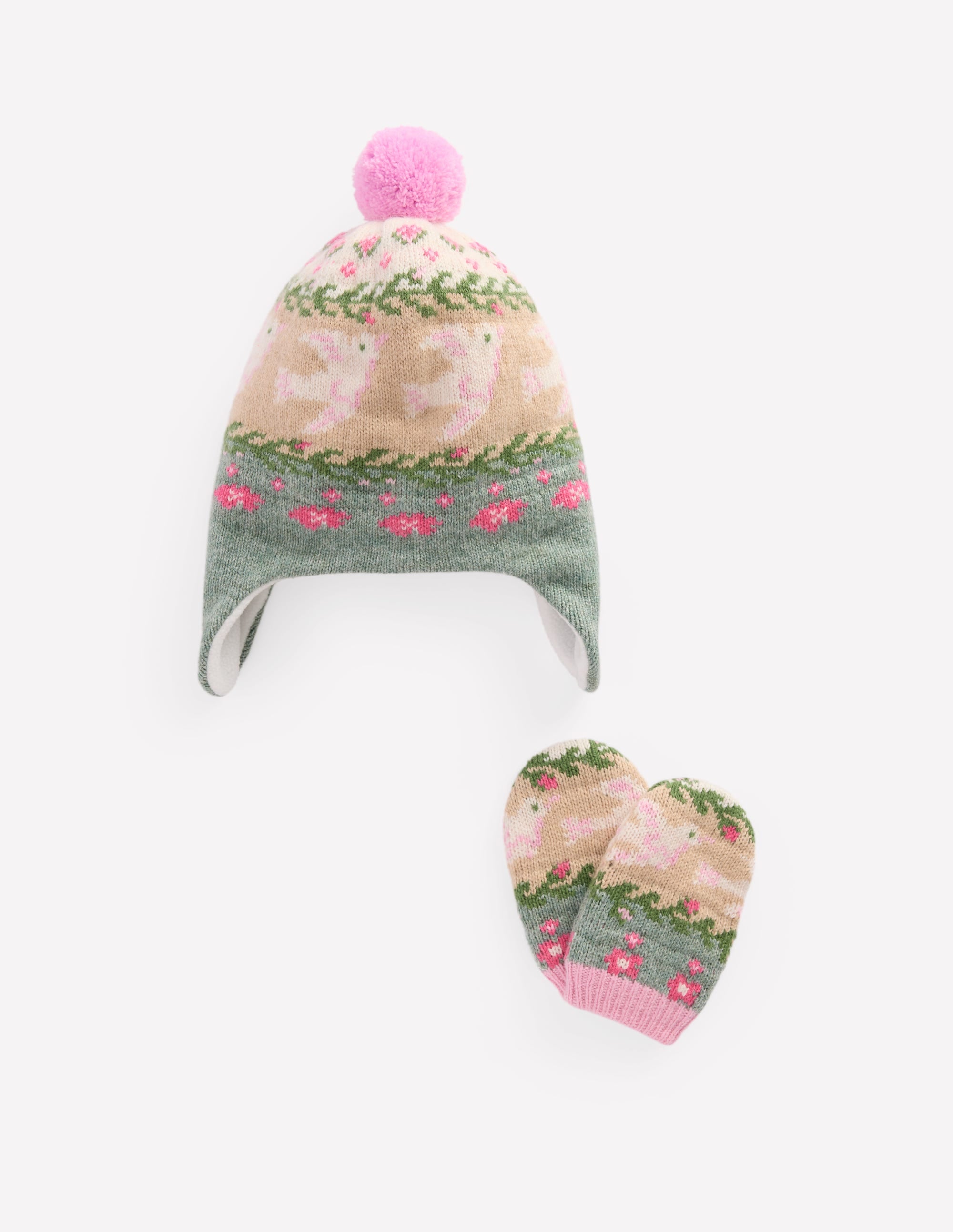 Baby Fair Isle Set (Girls)-Soft Jade Marl Birds - Image 1