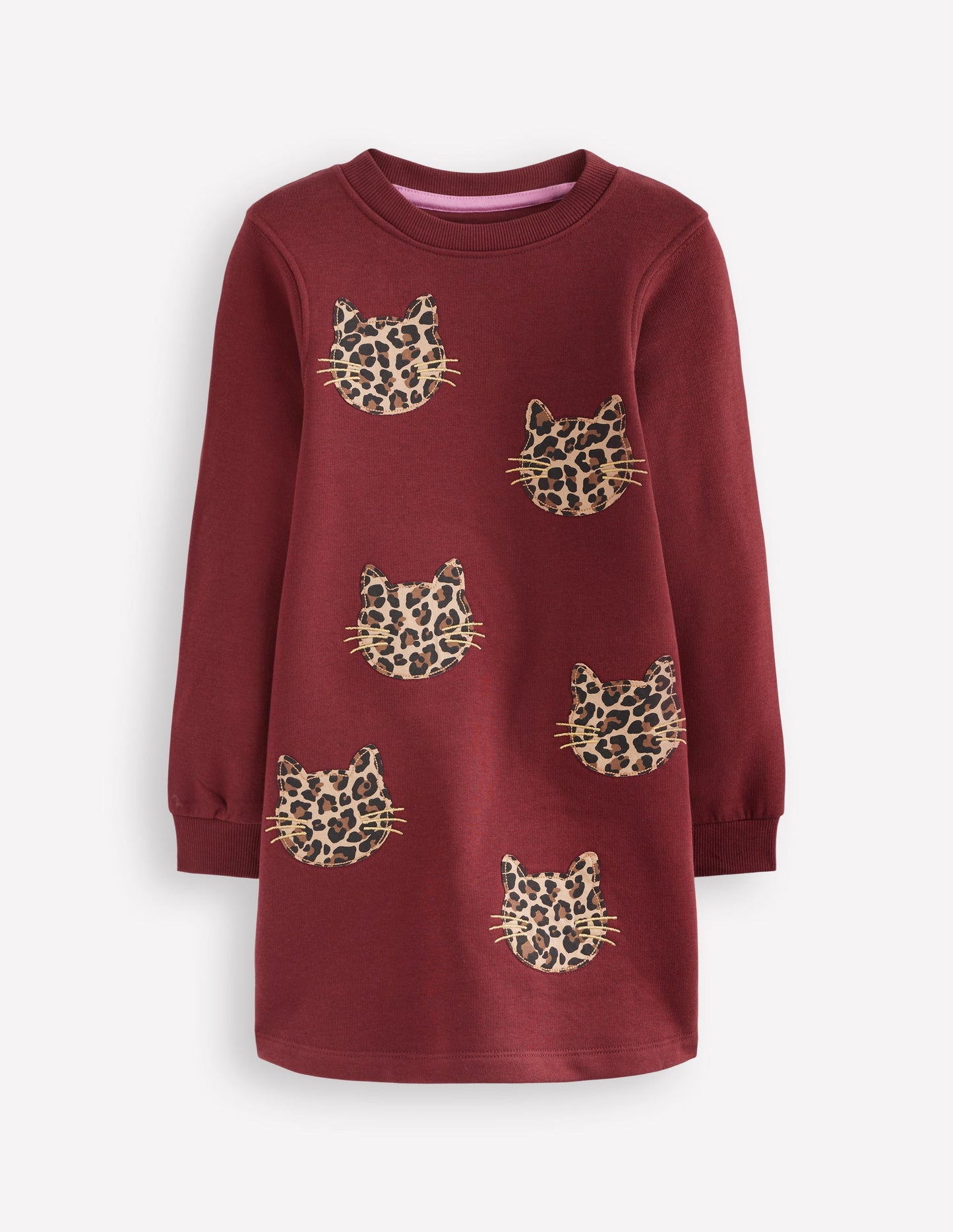 Ida Sweatshirt Appliqué Dress-Chestnut Cat Faces