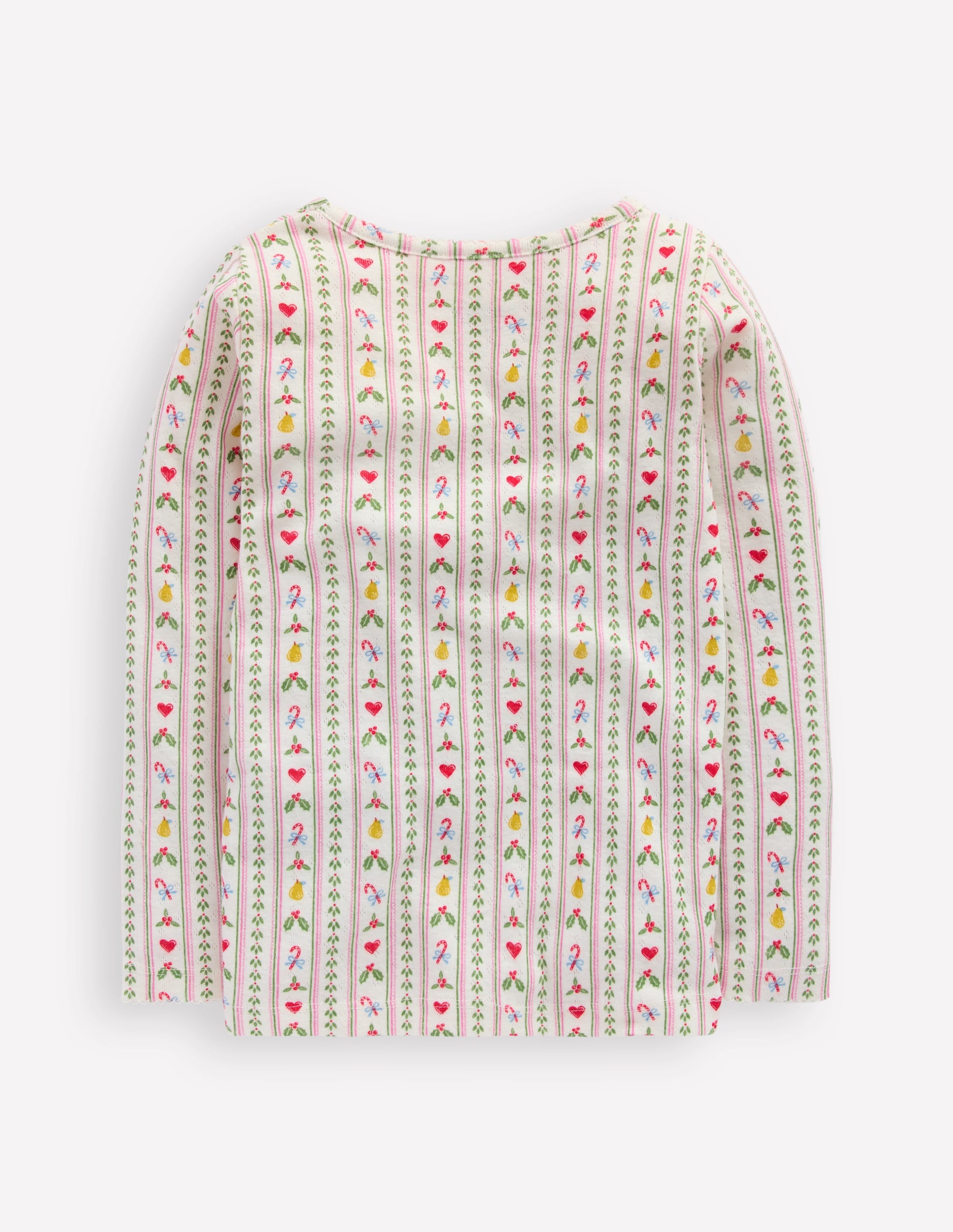 Long Sleeve Pointelle Top-Soft Ivory Nutcracker Stripe - Image 2