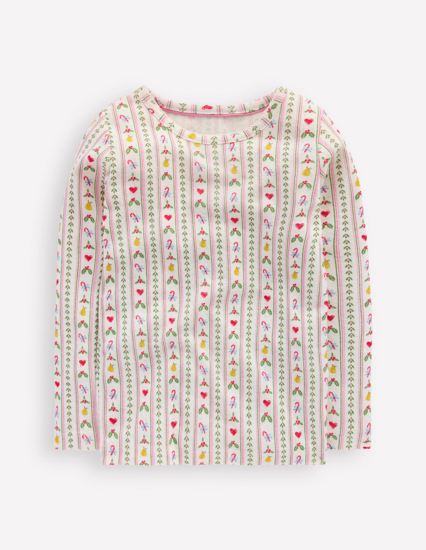 Long Sleeve Pointelle Top-Soft Ivory Nutcracker Stripe