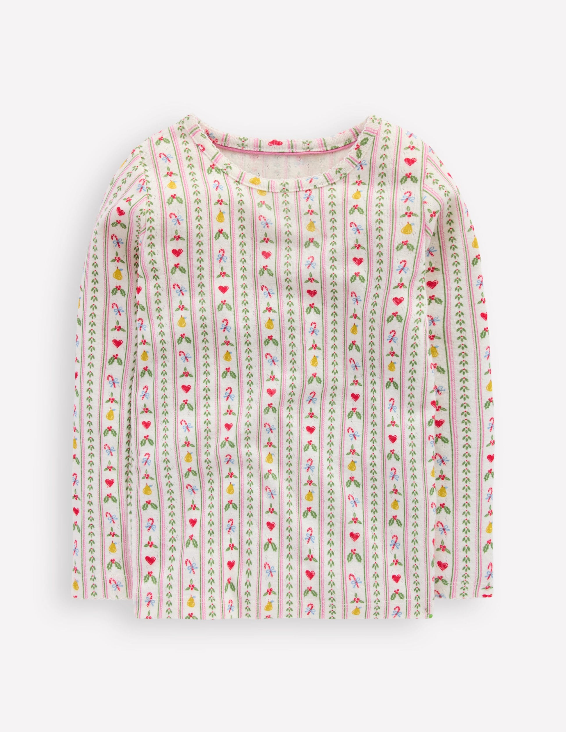 Long Sleeve Pointelle Top-Soft Ivory Nutcracker Stripe-1