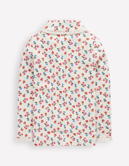 Ribbed Roll Neck Top-Soft Ivory Rose Sprig-5