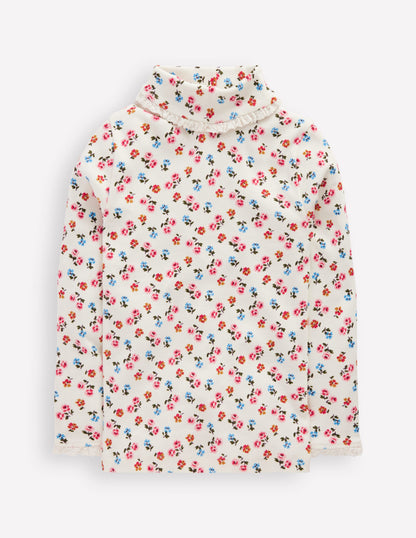 Ribbed Roll Neck Top-Soft Ivory Rose Sprig-4