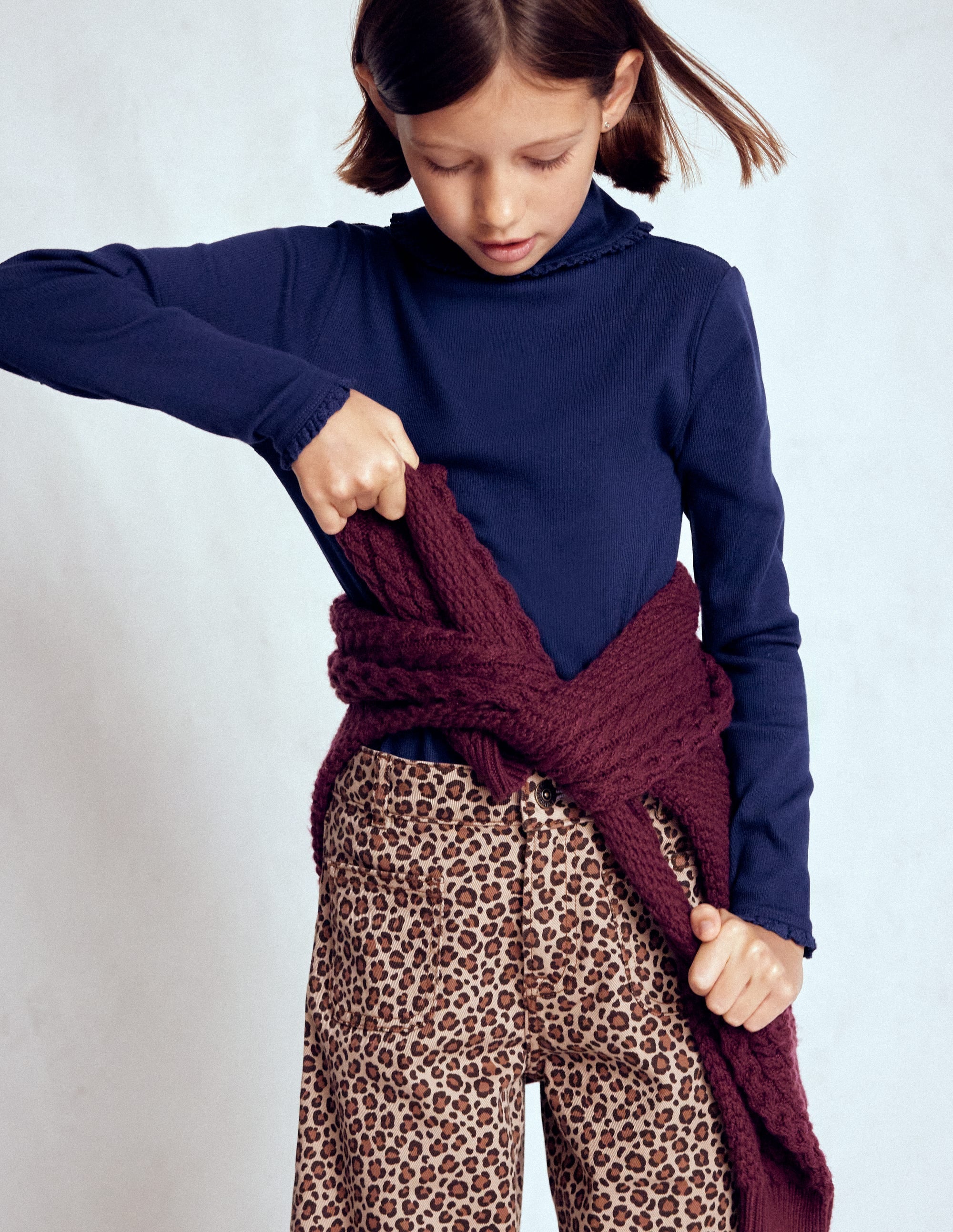 Ribbed Roll Neck Top-College Navy - Image 2