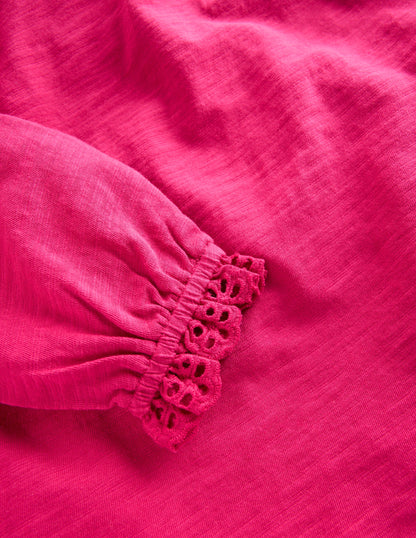 Broderie Trim Jersey Top-Cherry Jam-3