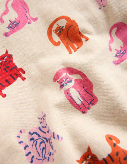 Printed Sweatshirt-Oatmeal Marl Cats-3