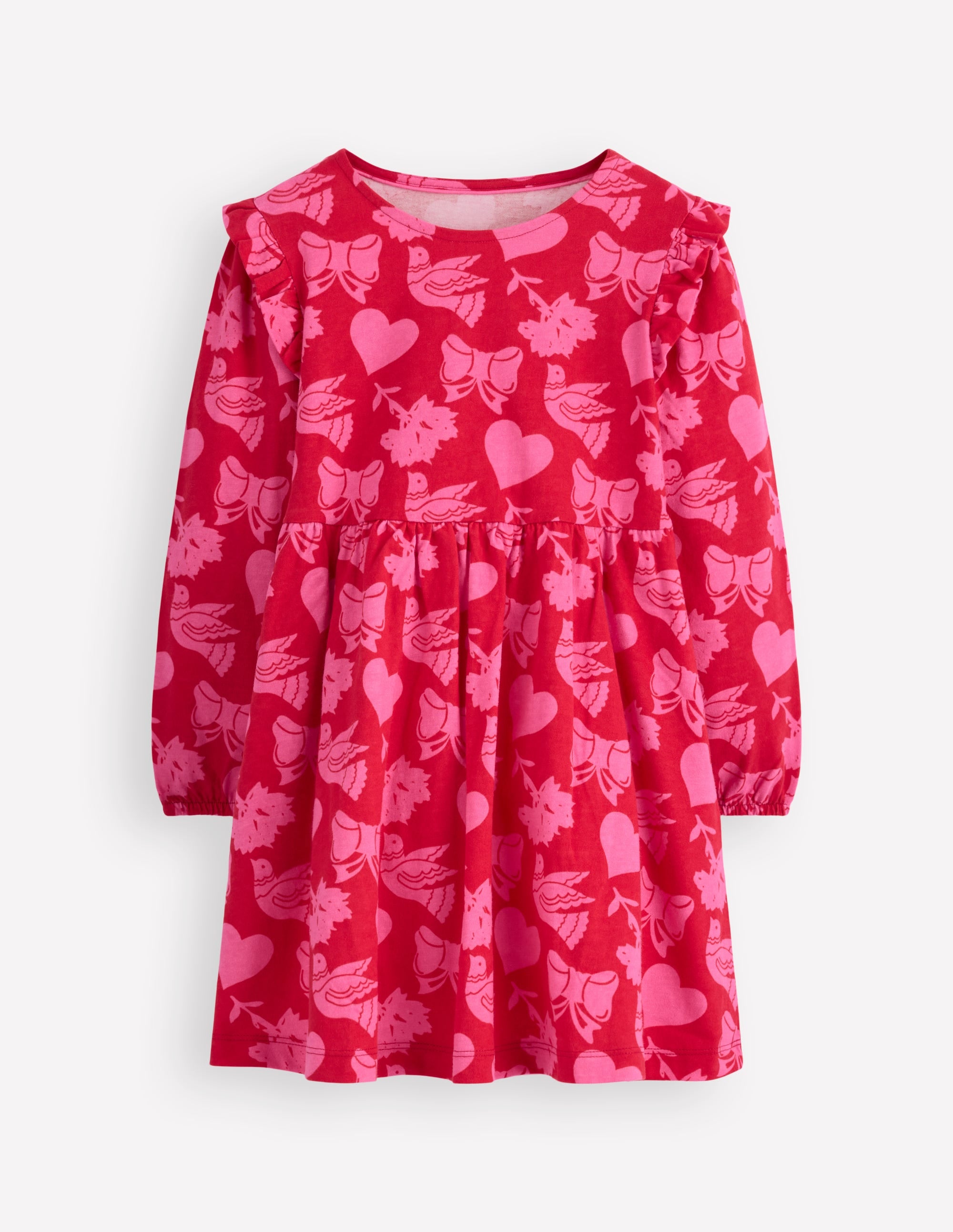 Posie Long Sleeve Jersey Dress-Rockabilly Red Festive Fun - Image 1