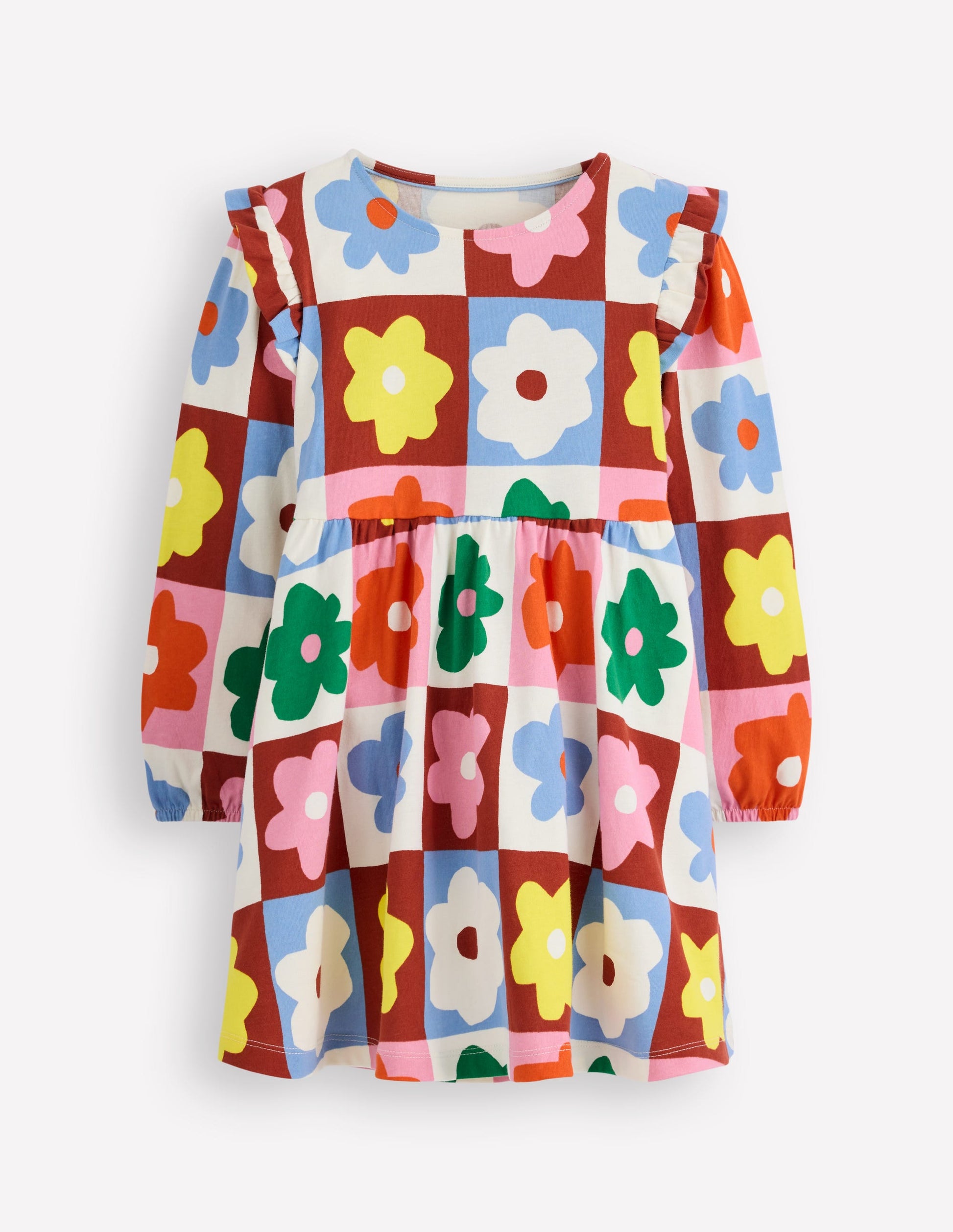 Posie Long Sleeve Jersey Dress-Multi Flower Check | Boden UK Posie Long Sleeve Jersey Dress-Multi Flower Check | Boden UK