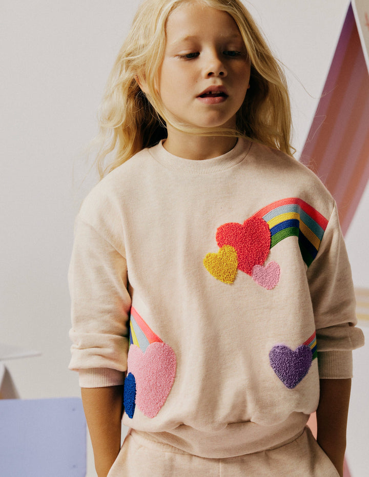 Bobbie Appliqué Sweatshirt-Ivory Rainbows