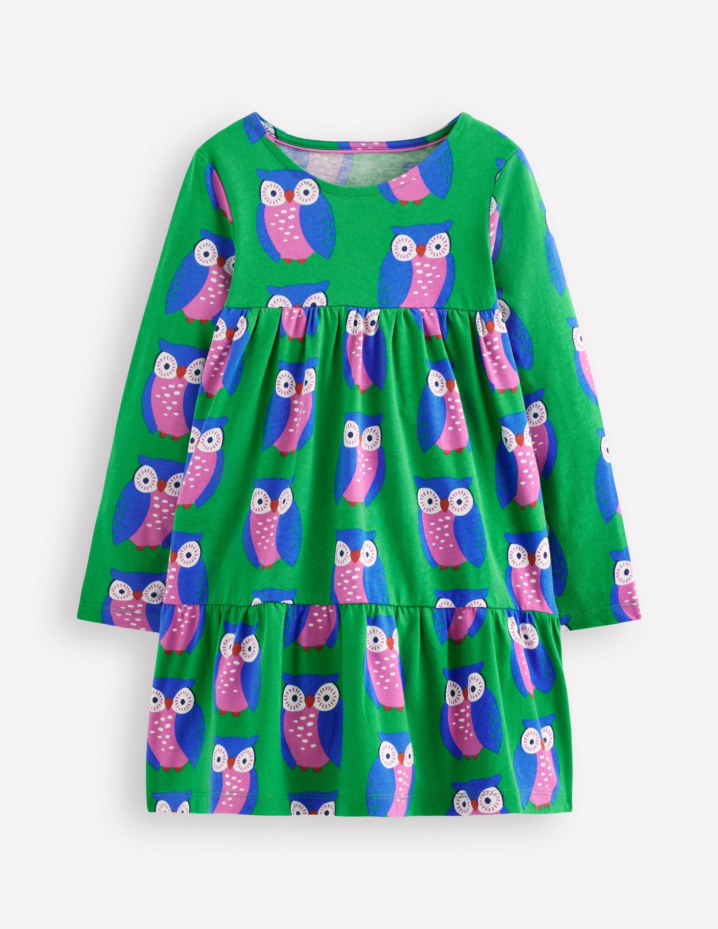 Ariel Long Sleeve Twirly Dress-Rich Emerald Geo Owls