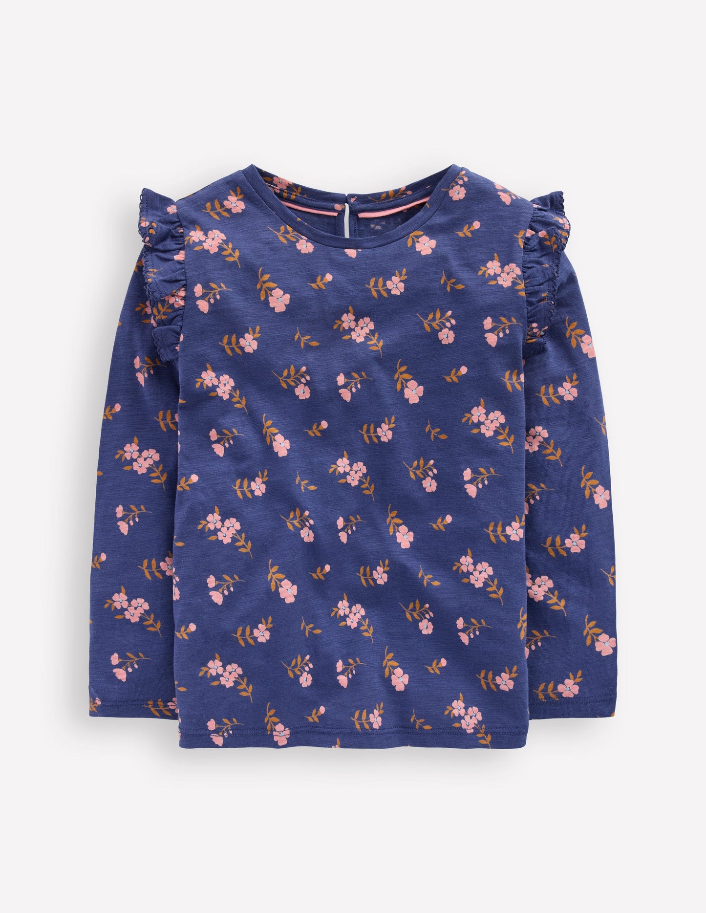 Frill Sleeve Slub Top-Starboard Blue Floral