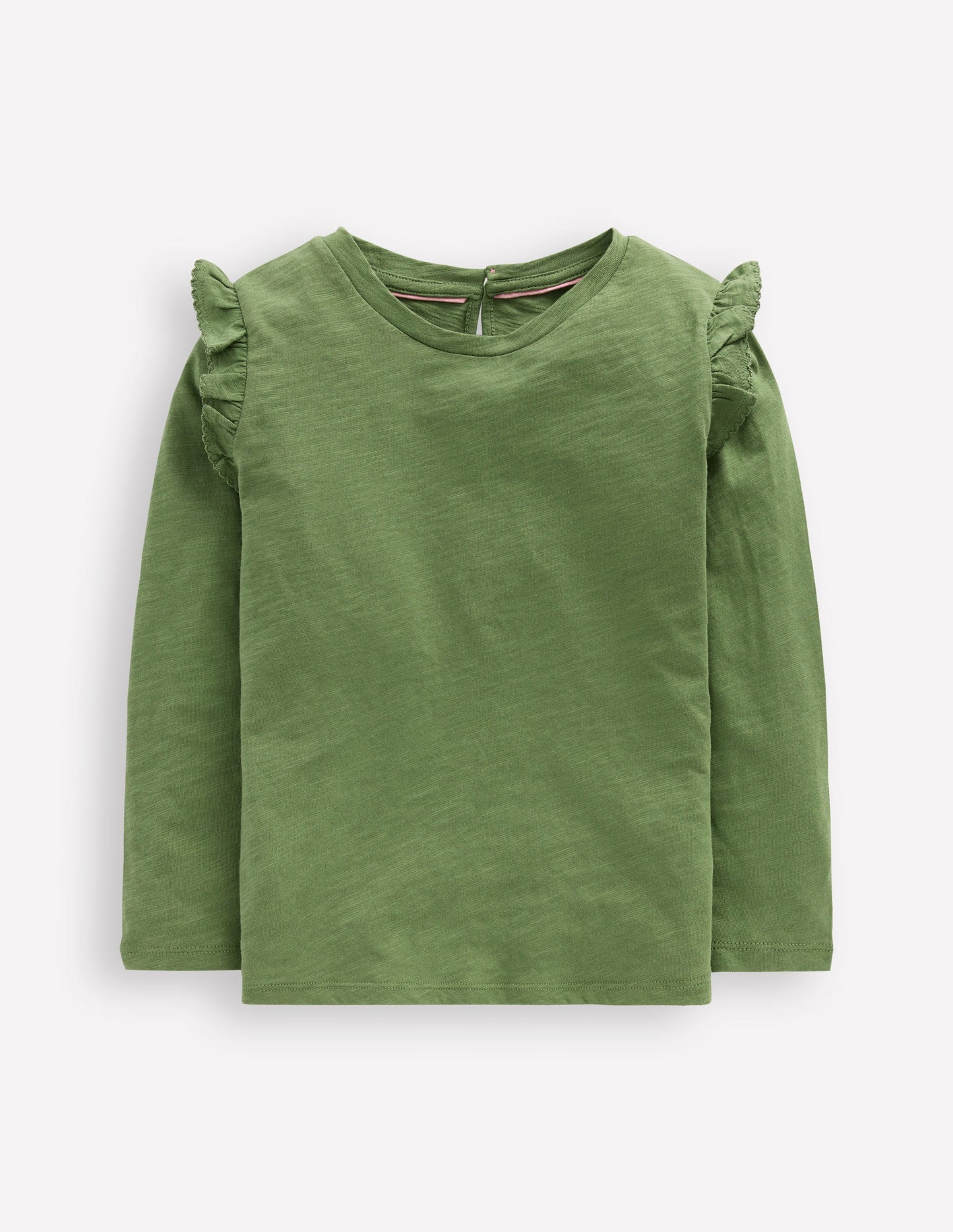 Frill Sleeve Slub Top-Safari Green