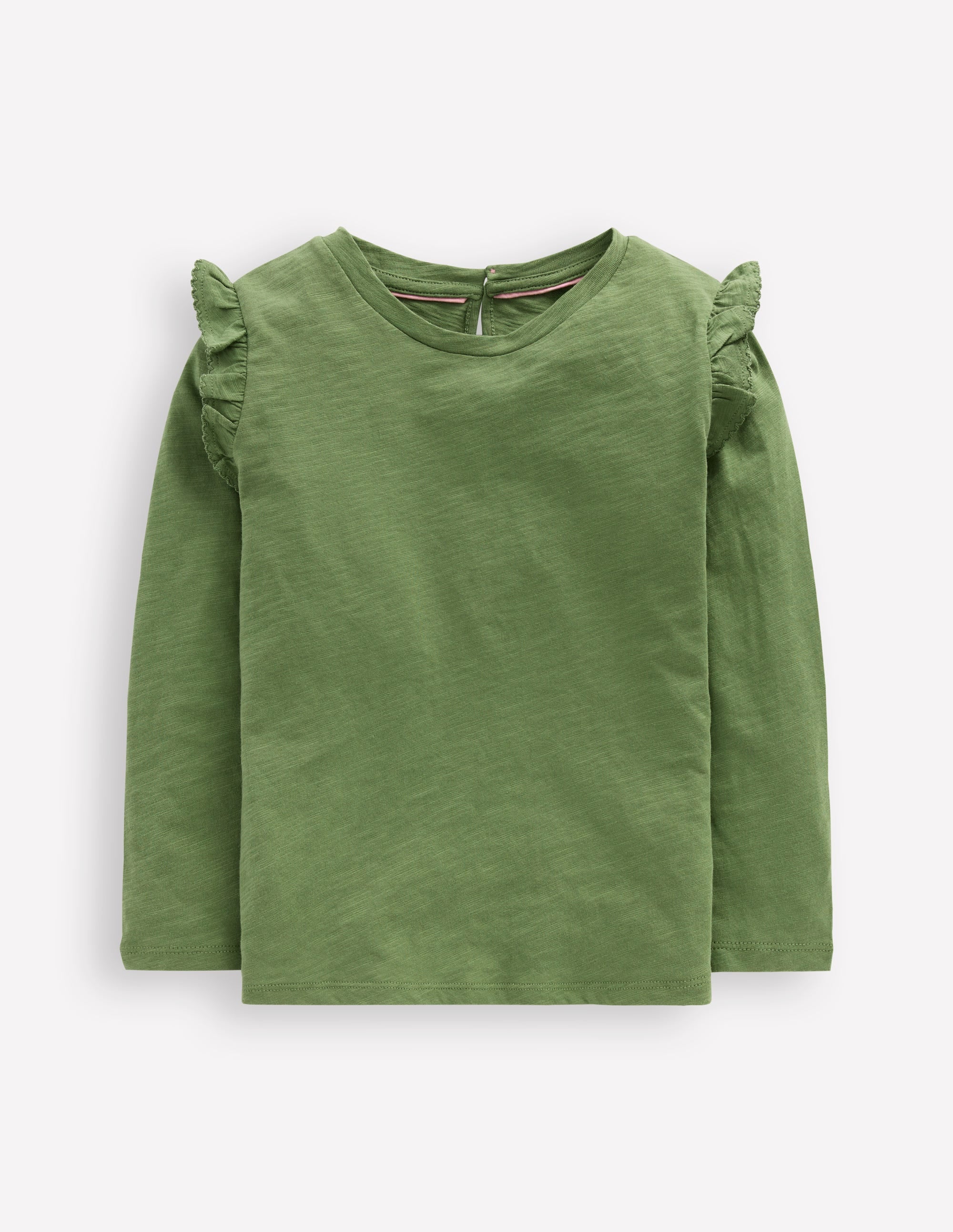Frill Sleeve Slub Top-Safari Green - Image 1