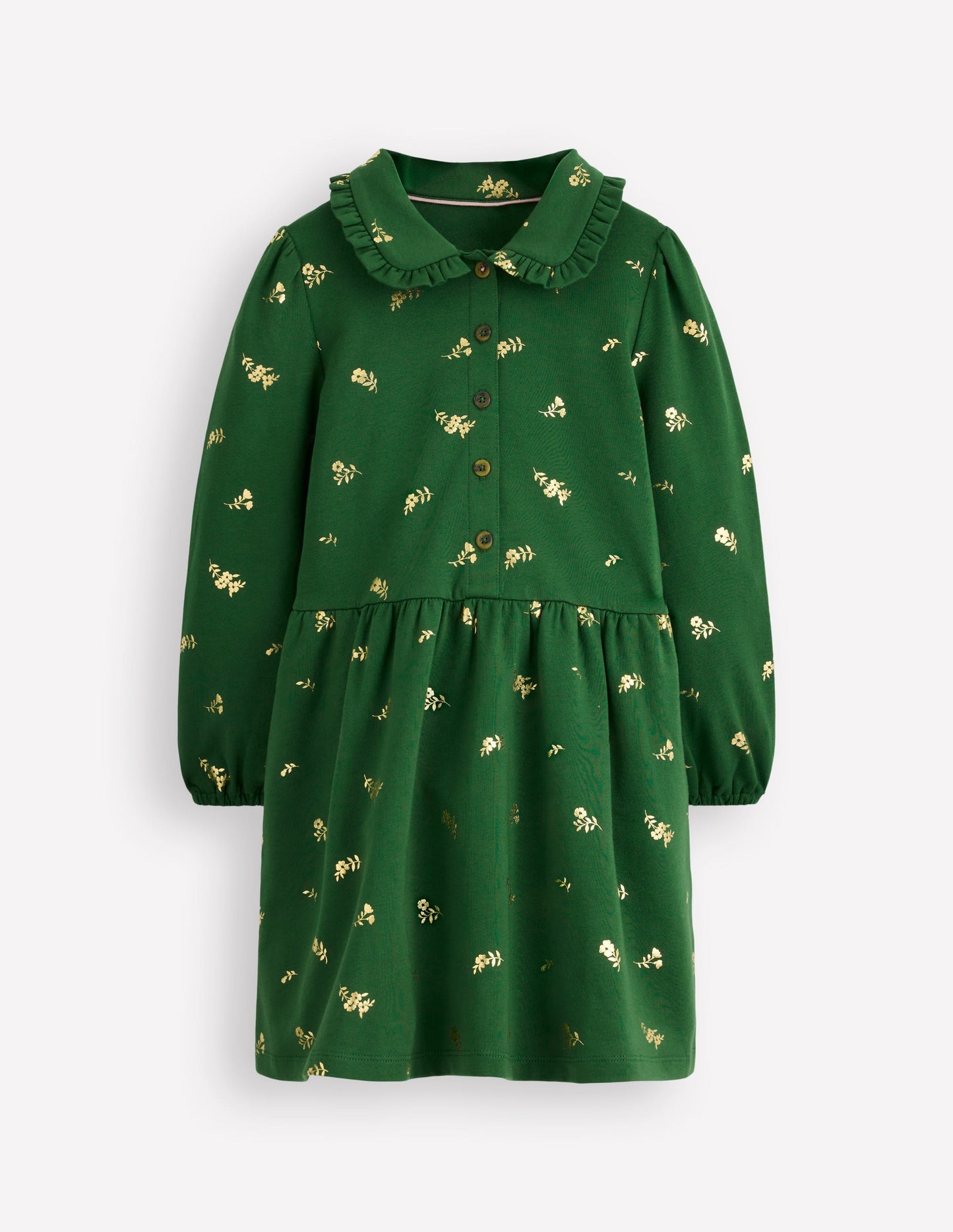 Cosy Jersey Shirt Dress-Green Foil Floral