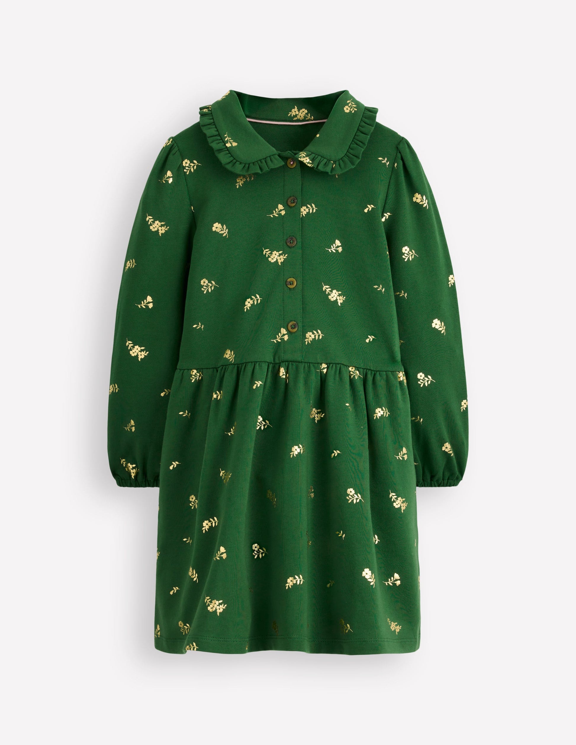 Cosy Jersey Shirt Dress-Green Foil Floral-1