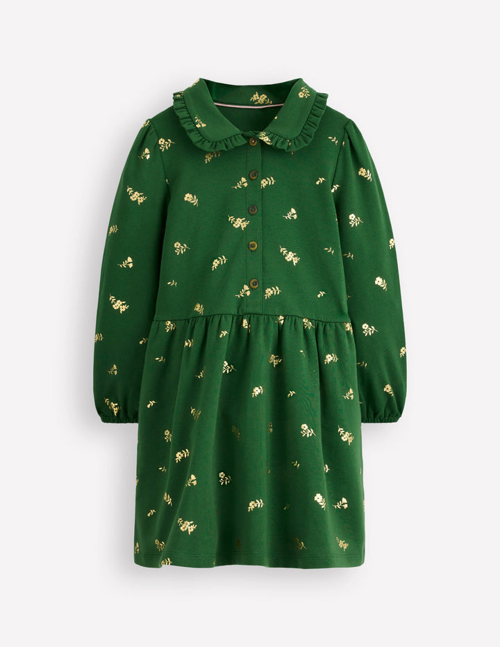 Cosy Jersey Shirt Dress-Green Foil Floral