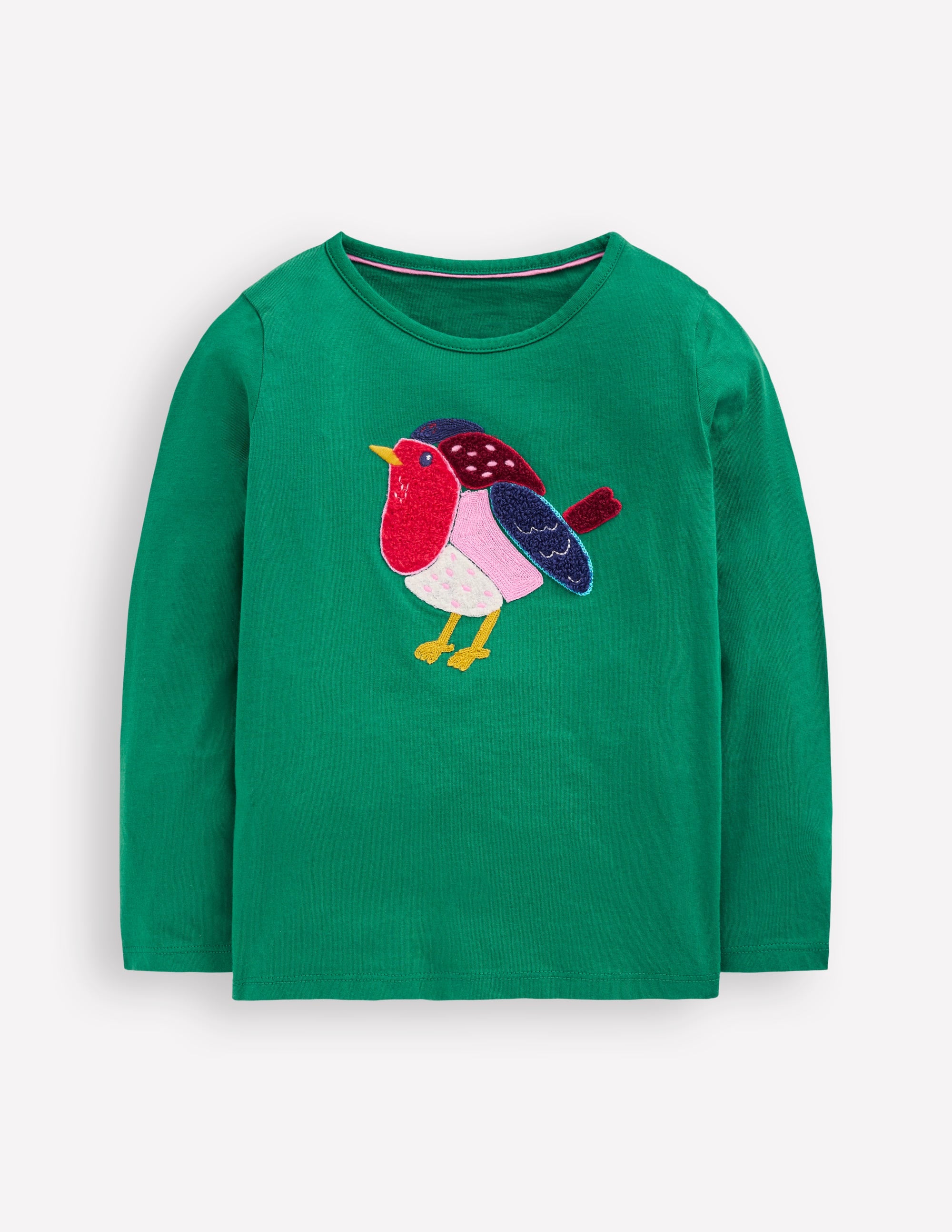 Long Sleeve Bouclé T-shirt-Pine Green Robin - Image 1