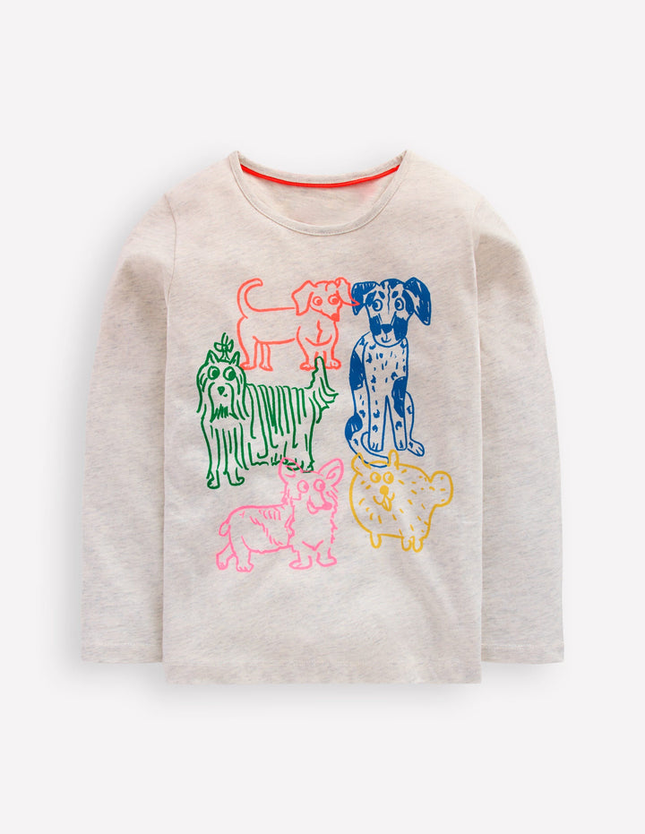 Long Sleeve Riso T-Shirt-Oatmeal Marl Dogs
