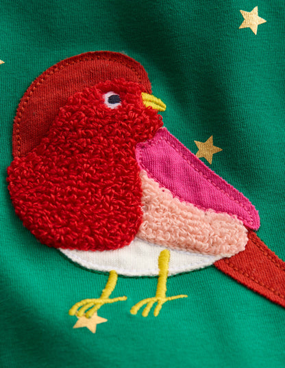 Appliqué Leggings-Jewel Green Robins-3