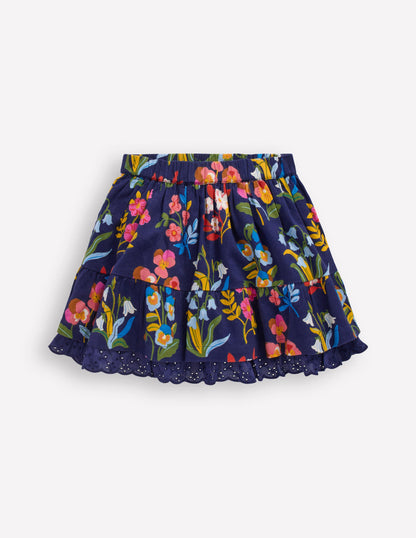 Printed Pull-on Woven Skirt-College Navy Pansy Bed-1