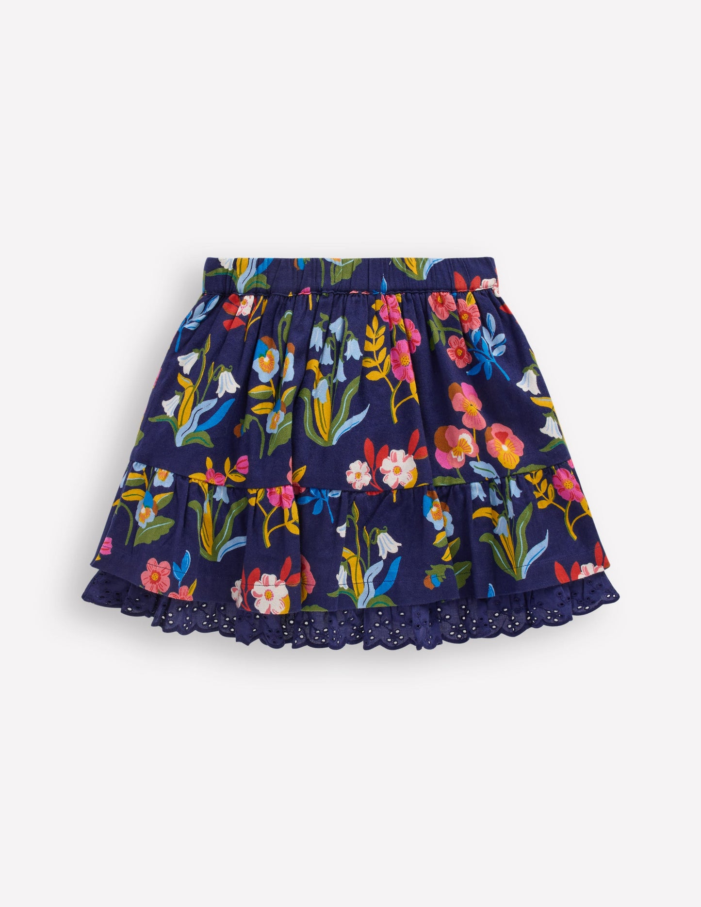 Printed Pull-on Woven Skirt-College Navy Pansy Bed