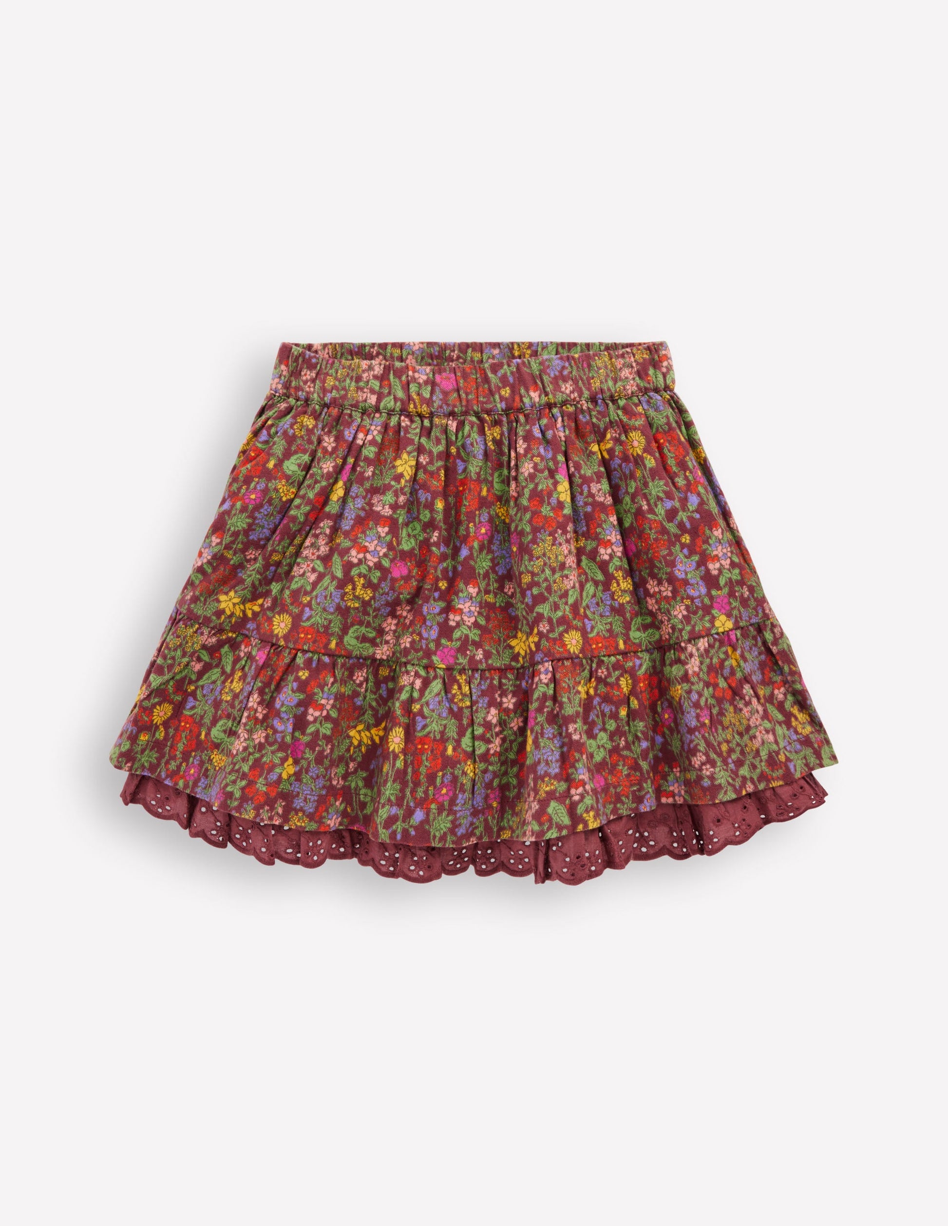 Printed Pull-on Woven Skirt-Chestnut Flower Meadow-1