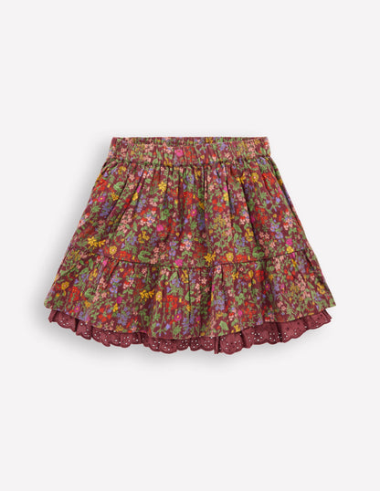 Printed Pull-on Woven Skirt-Chestnut Flower Meadow-1
