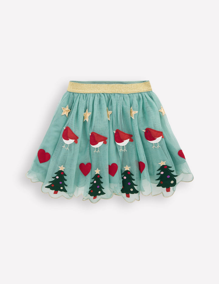 Appliqué Tulle Skirt-Eucalyptus Christmas