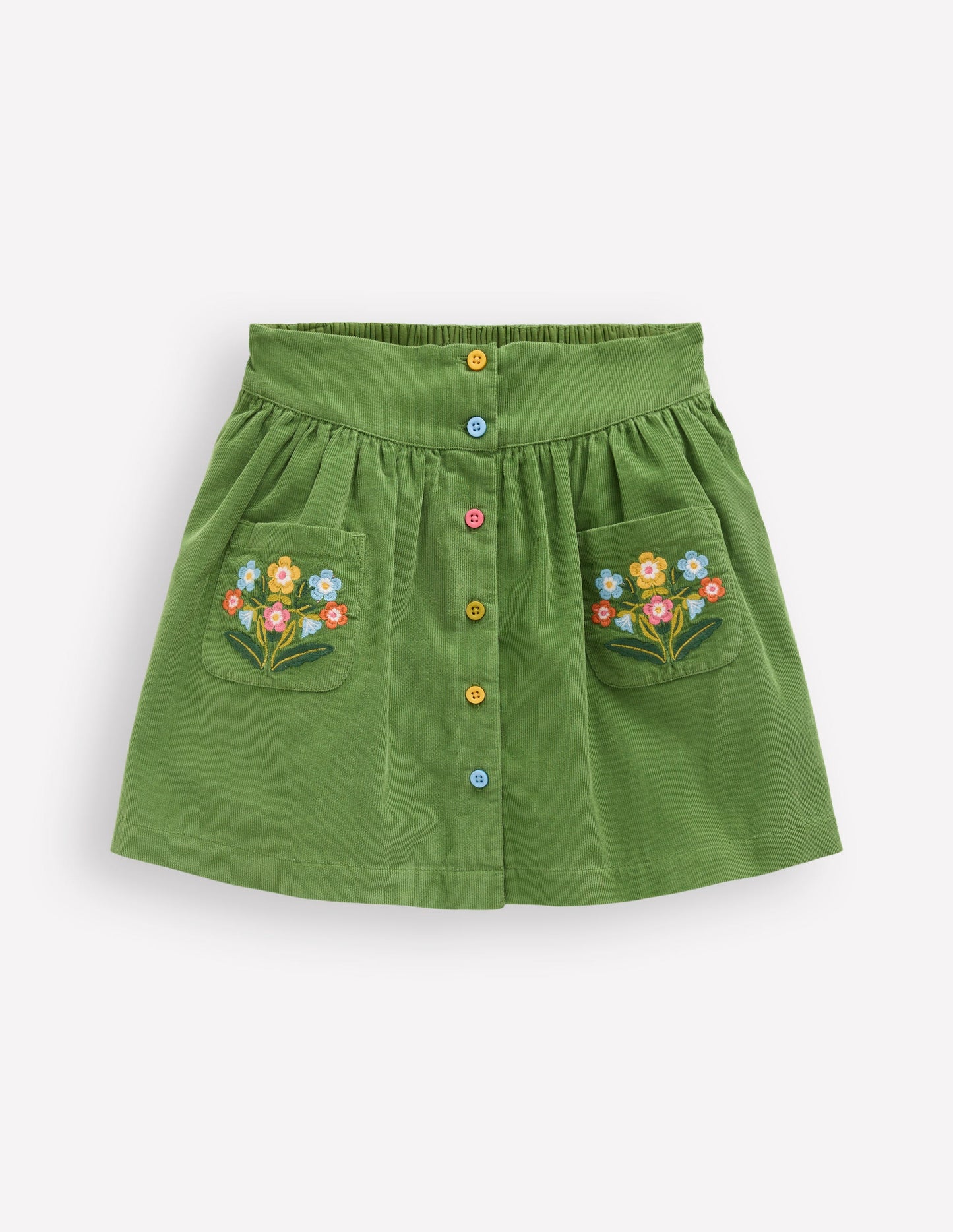 Button-through Mini Skirt-Broccoli Green Flowers