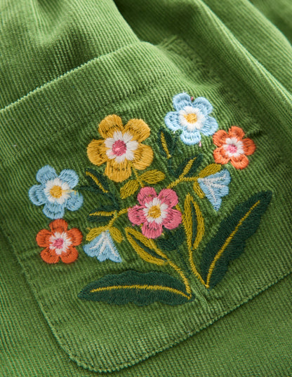 Button-through Mini Skirt-Broccoli Green Flowers-3