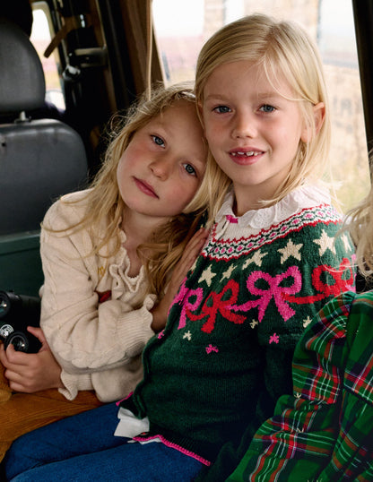 Edie Fair Isle Cardigan-Emerald Night Bows-1