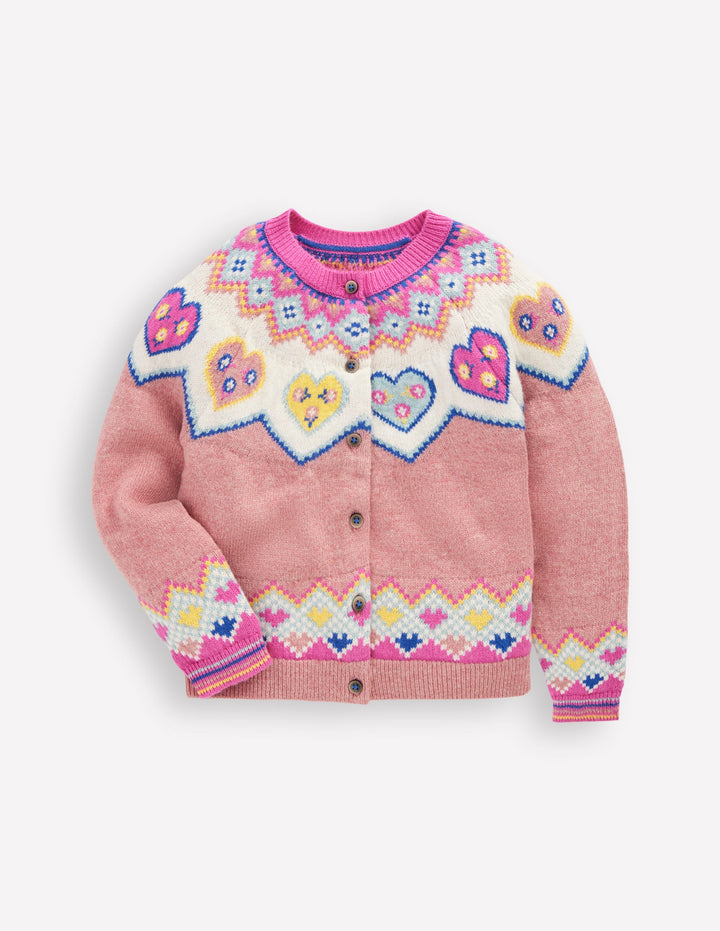 Edie Fair Isle Cardigan-Pink Marl Hearts