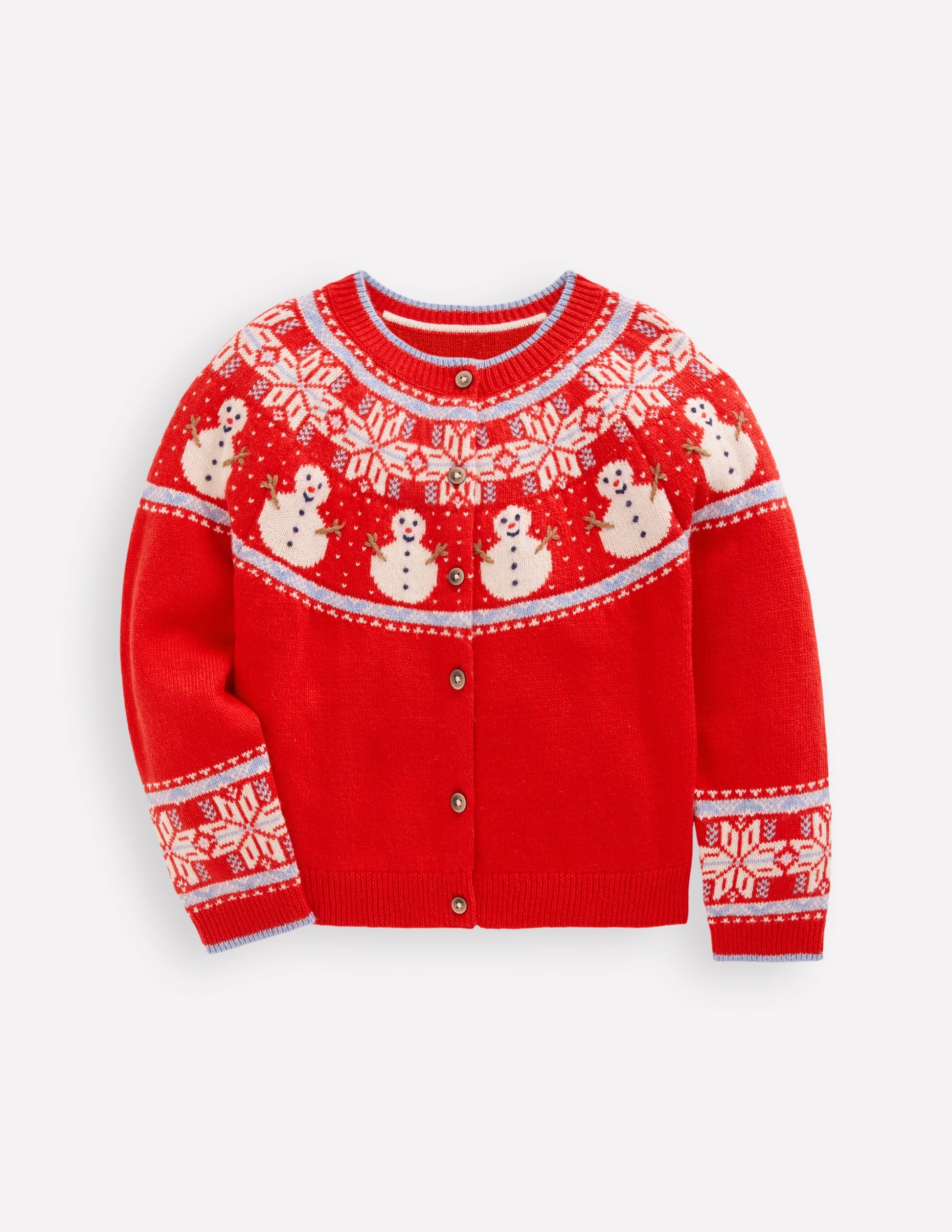 Edie Fair Isle Cardigan-Poppy Red Snowman-1