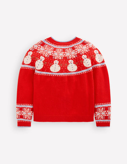 Edie Fair Isle Cardigan-Poppy Red Snowman-2