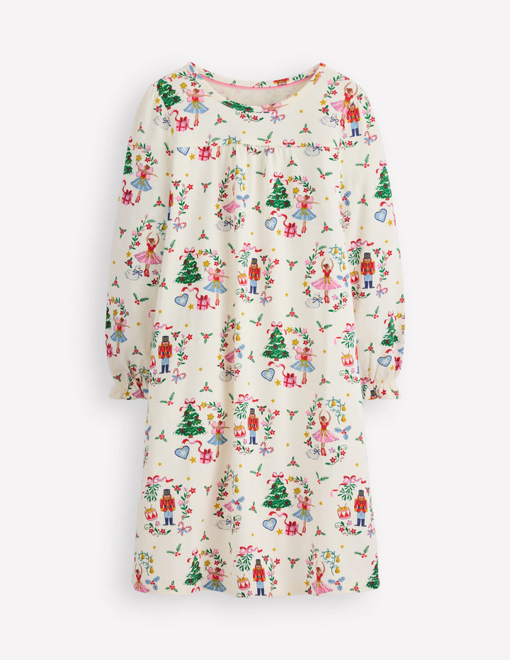 Printed Long Sleeve Nightie-Soft Ivory Nutcracker