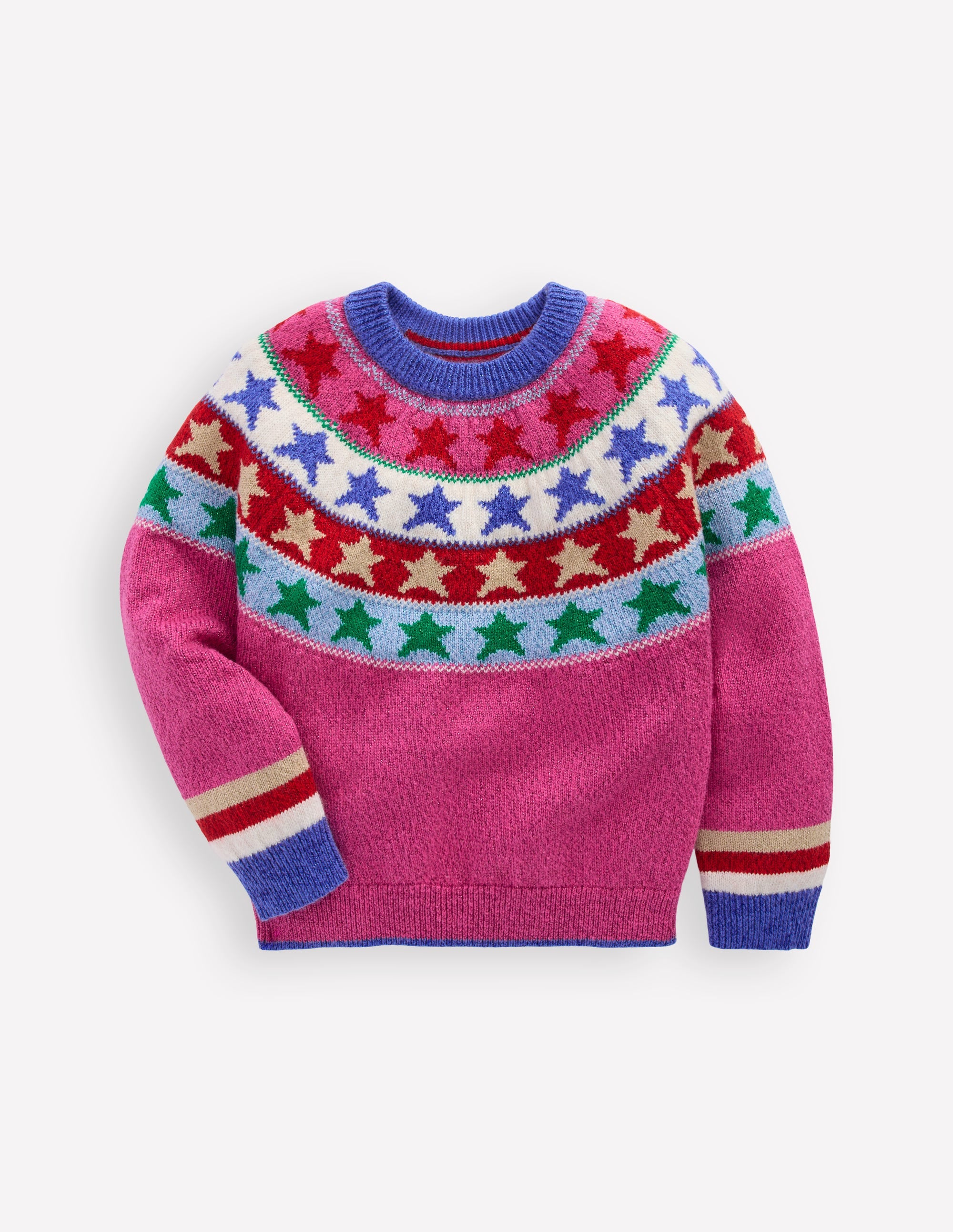 Eleanor Fair Isle Jumper-Hot Pink Sparkle Stars - Image 1