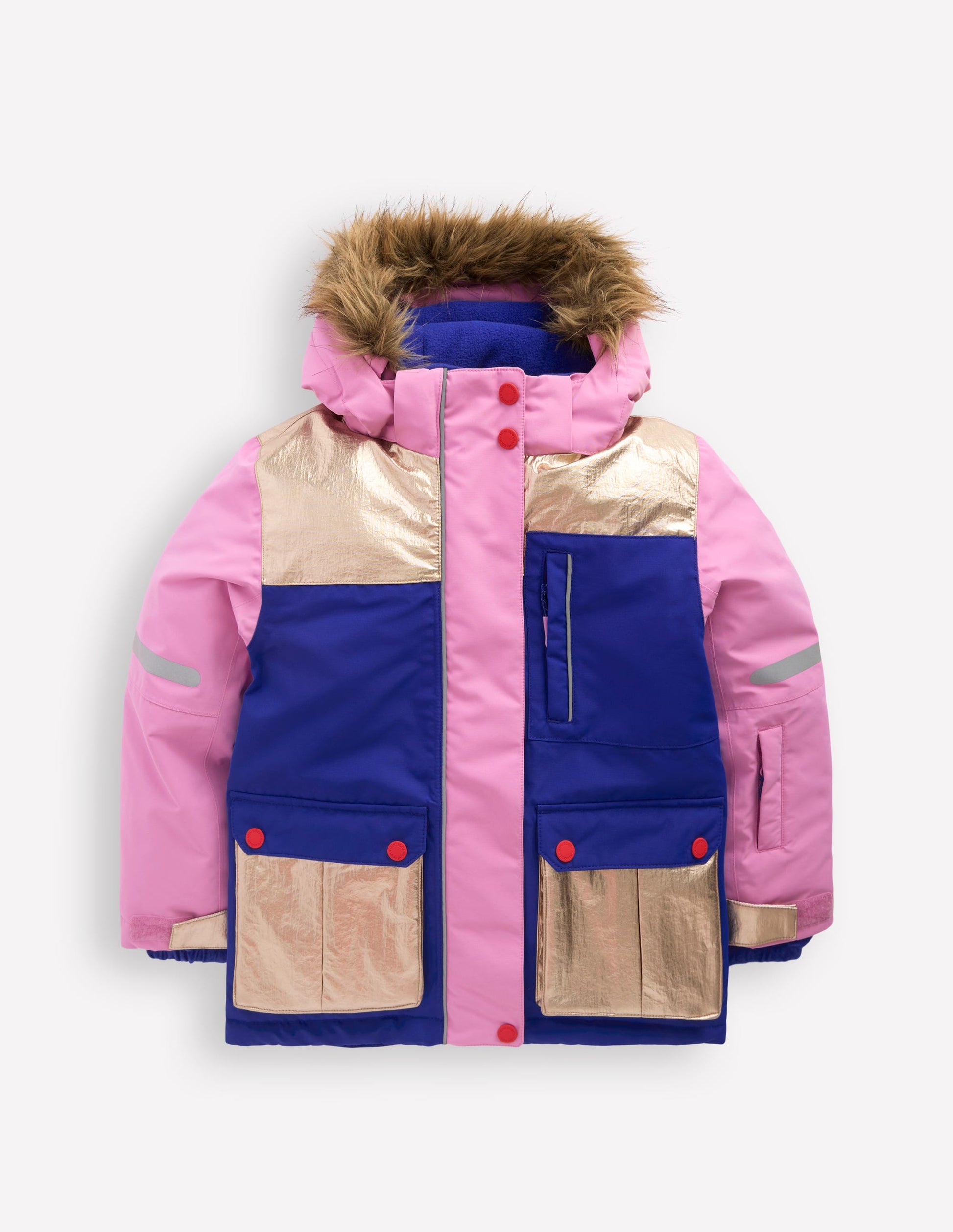 All-weather Waterproof Coat-Pink Metallic Colourblock Boden UK