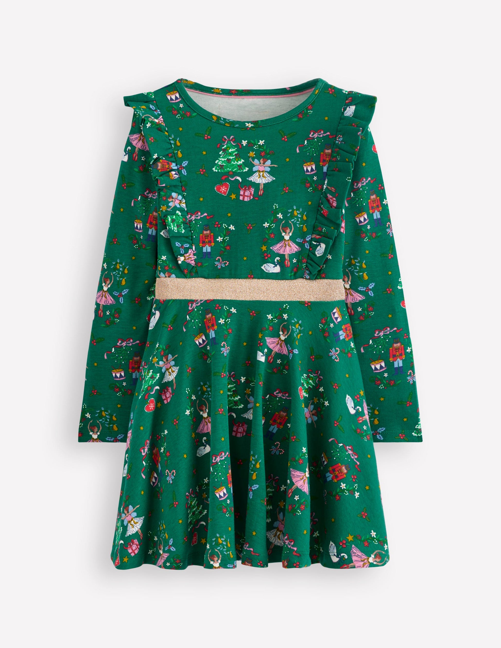 Cora Twirly Jersey Dress-Jewel Green Nutcracker-4